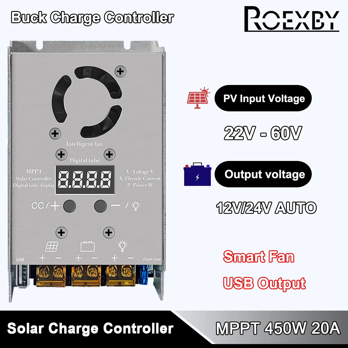 Contrôleur solaire abati eur MPPT 450W, charge d'entrée 18V-80V pour batterie au lithium gel plomb-acide 12V 24V, suivi en temps réel réglable