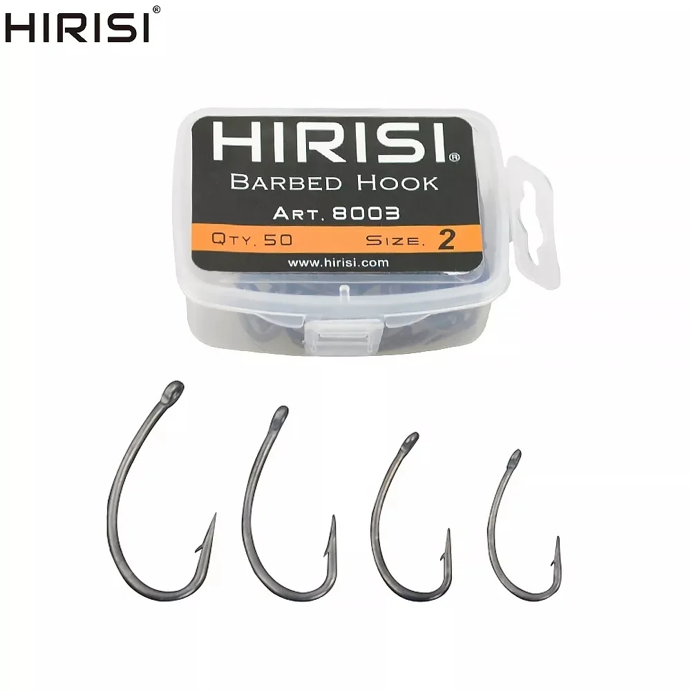 Hameçons carpe Hirisi 50 pièces acier carbone revêtu barbelés boîte originale 8003