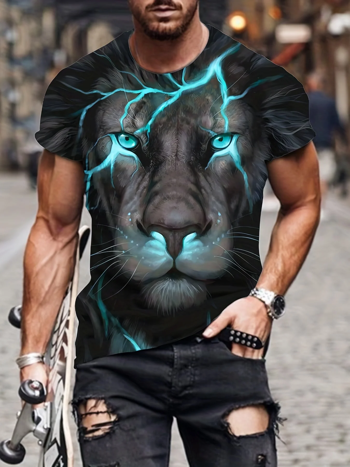 Kvinde læder paraply 2023 Cotton Summer T-shirt Men Animal Lion 3d Print Fashion Short Sleeve  Top Micro Elastic Sport Fitness T Shirt For Men O-neck - AliExpress