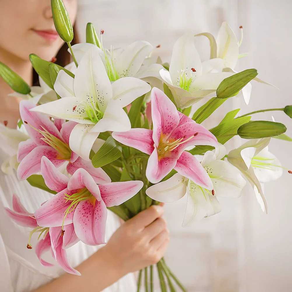 

3D Print Latex Double Head Artificial Lily Flowers European Multicolor Fake Bridal Flowers Bouquet Wedding Home Party Decoration