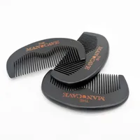 50 Pieces/Lot Customized Logo Beard Comb Black Wooden Comb for Hair Beard Mustach Pocket Size 2