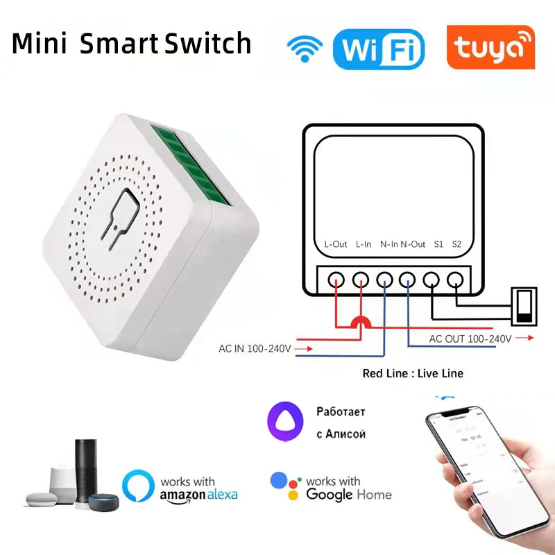 light switch wireless Wifi Mini Smart Switch 10A 16A DIY Light Switches 2 Way Wireless Control Smart Home with Tuya Smart Life Alexa Alice Google Home light switch brass