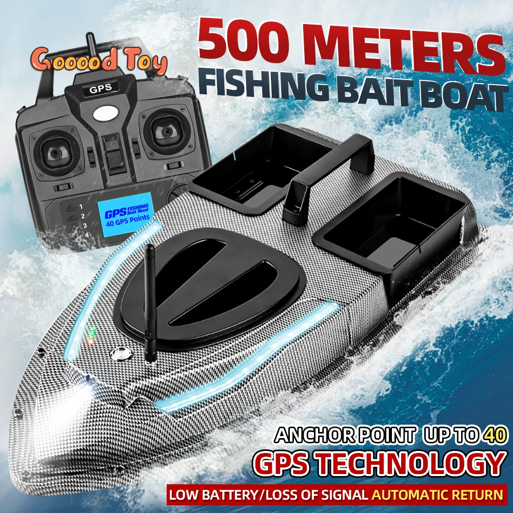 GPS Rc Bait Boat Fishing Boats Flytec V900 Carp Initiator Boat Radio  Control Feeding Fish Finder 2 Hoppers 2Kg 500M Distance