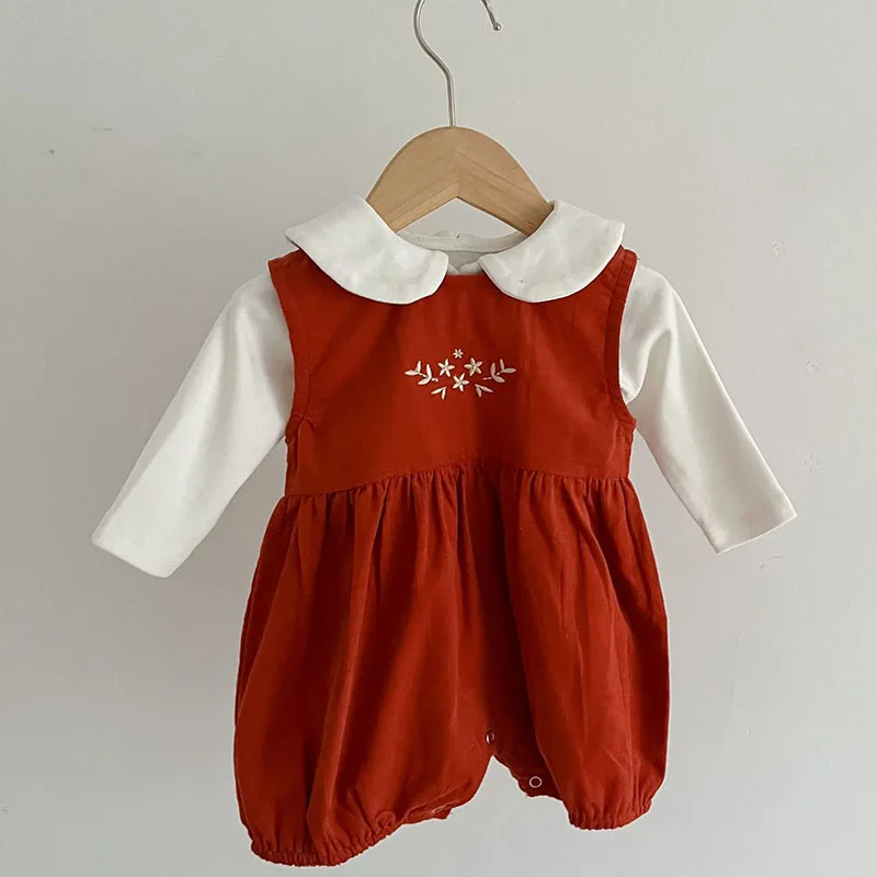 

Infant Baby Girls Clothes Suit Long Sleeved Cotton T-shirt+Corduroy Print Jumpsuit Spring Autumn Baby Girls Clothing Set