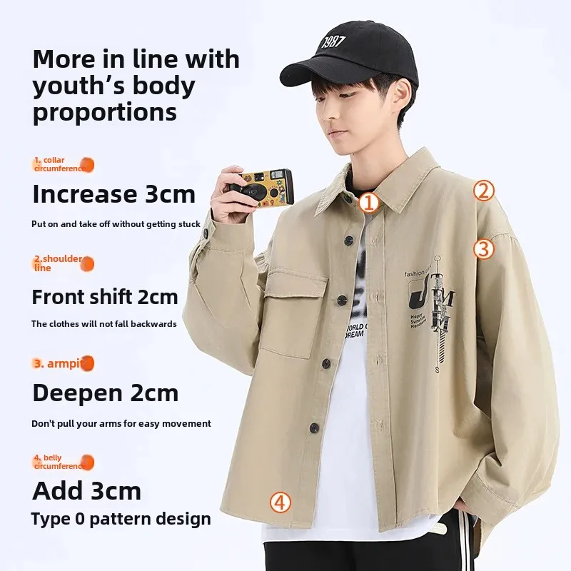 Teenage Long Sleeve Cotton Shirt Boys Large Size Spring Autumn School Uniform Casual Comfortable Breathable Clothing