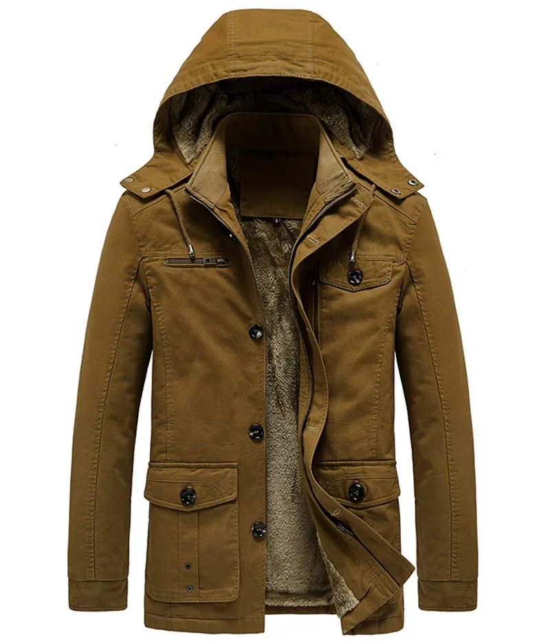 thumbnail image 1 of Abrigo militar de carga para hombre, chaqueta gruesa y cálida para hombre, parka de invierno, chaqueta acolchada de algodón informal, sudaderas con capucha de piel con múltiples bolsillos para hombre,, 1 of 5