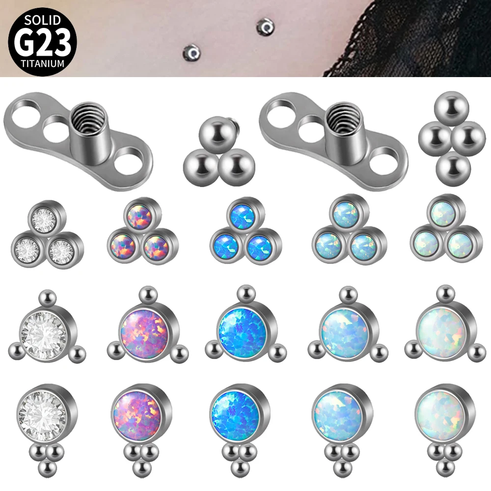 1Pc G23Titanium Surface Piercing Fire Opal Dermal Anchor Girasole Top Small Bead Con Zircone Micro Skin Diver Piercing Jewelry