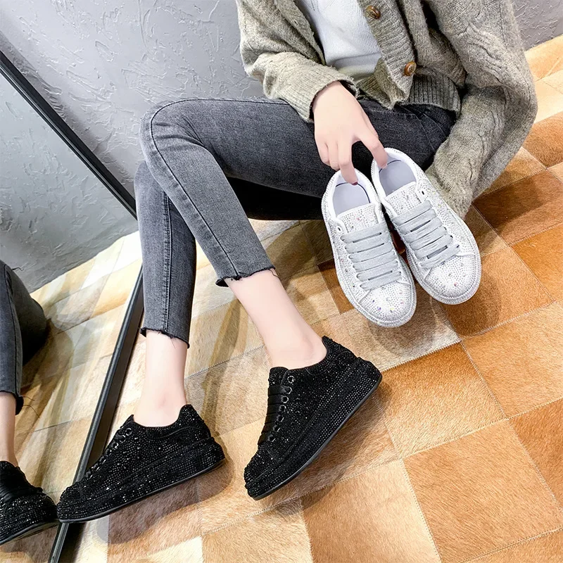 Brand Women's Sneakers Luxury Rhinestones Women Causal Shoes Designer Platform Sport Shoes Fashion Comfort Women Shoes Plus Size 6