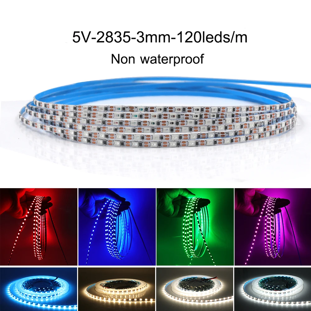 

3mm Narrow Width PCB LED Strip Light 5V 2825 120Leds/m Tape Light Flexible LED Ribbon Backlight Lamp Home Decor Red Blue 0.5-5M