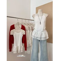 Haut Camisole blanc pour femmes, avec jupe Double couche à volants, débardeur sans manches, épissure amincissante, gilet de Base sans bretelles 1