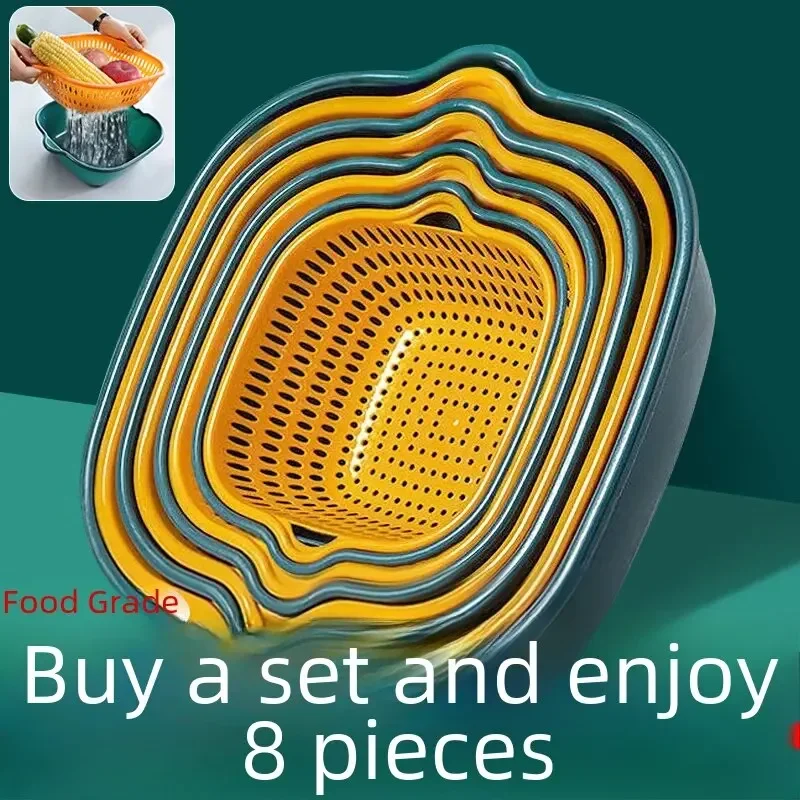 Multifunctional Plastic Kitchen Sink Strainer Basket Set Double Layer Fruit Vegetable Basket Six Piece Set Drain 1
