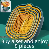 Multifunctional Plastic Kitchen Sink Strainer Basket Set Double Layer Fruit Vegetable Basket Six Piece Set Drain 1
