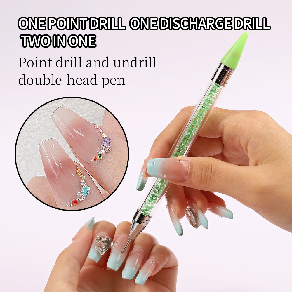 1PC Dual Heads Acrylic Metal Dotting Wax Pen Nail Brush Rhinestones Crystal Picking Nail Studs Dotter DIY Point Drill Nail Tools 4