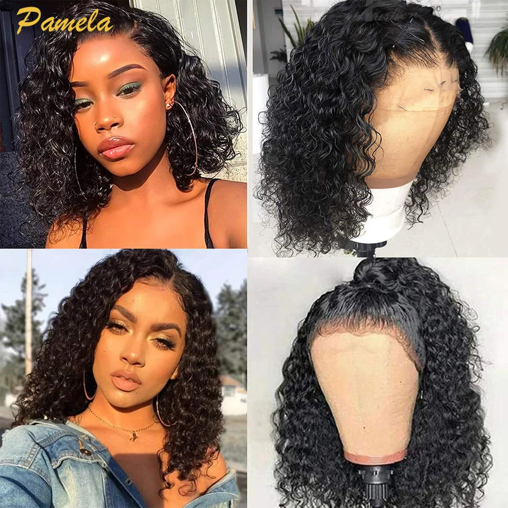 Short Curly Bob 13x4 Transparent Lace Front Human Hair Glueless Wig Preplucked Pixie Cut Deep Curly Lace Front Wig With Baby Hai
