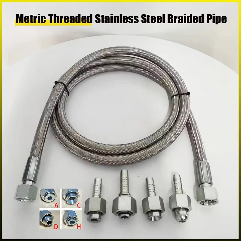 Mangueira de Freio Trançada em Mangueira Roscada Métrica Mangueira de Linha de Óleo Combustível de Alta Temperatura Ptfe Tubulação de Alimentação de Óleo de Turbina Aço Inoxidável