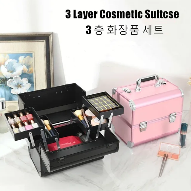 Portable Cosmetic Bag Suitcases Makeup Train Case Jewelry Organizer Nail Multilayer Toolbox Storage Manicure Beauty Box Carrier