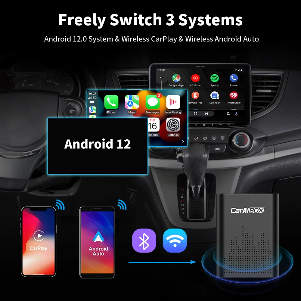 CarAiBOX CarPlay Ai Box Android 13.0 MediaTek 8259 8-Core 2.0GHz.