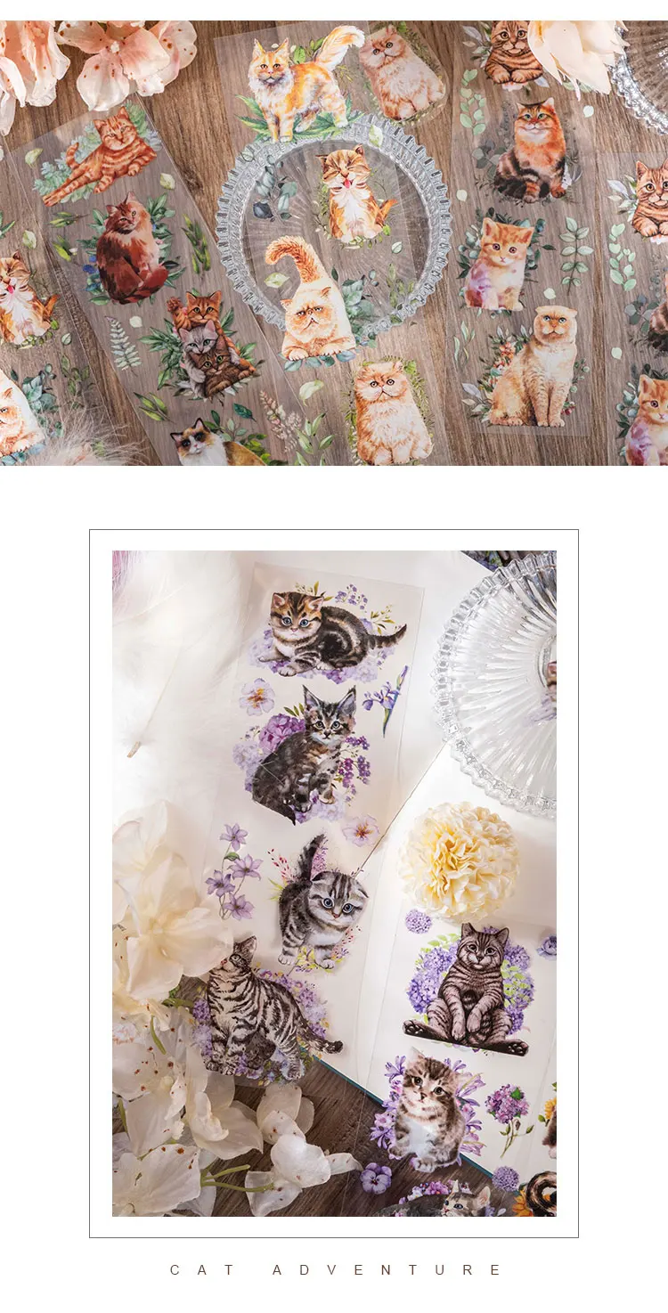 Kawaii Cartoon-Katzen-Aufkleber, 6 Blatt, selbstklebend, DIY-Aufkleber, dekoratives Tagebuch, Album, Scrapbooking-Material, handgefertigtes Zubehör – Detail 7