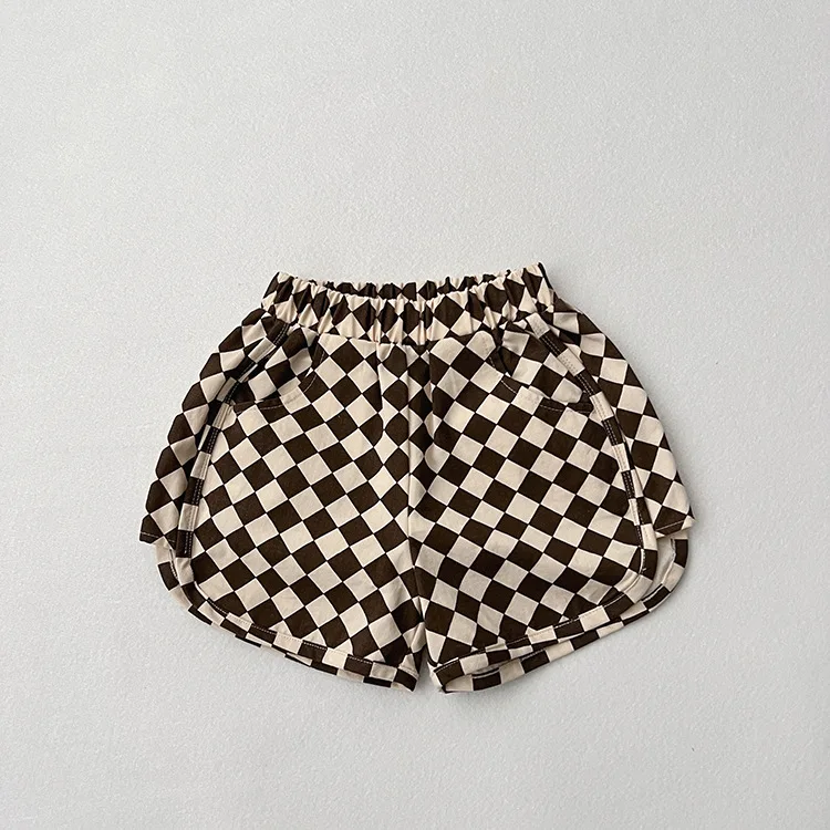 Kids Shorts 5040 Children's Plaid Shorts Summer Boys and Girls Lace Sweatpants Baby Leisure Hot Pants