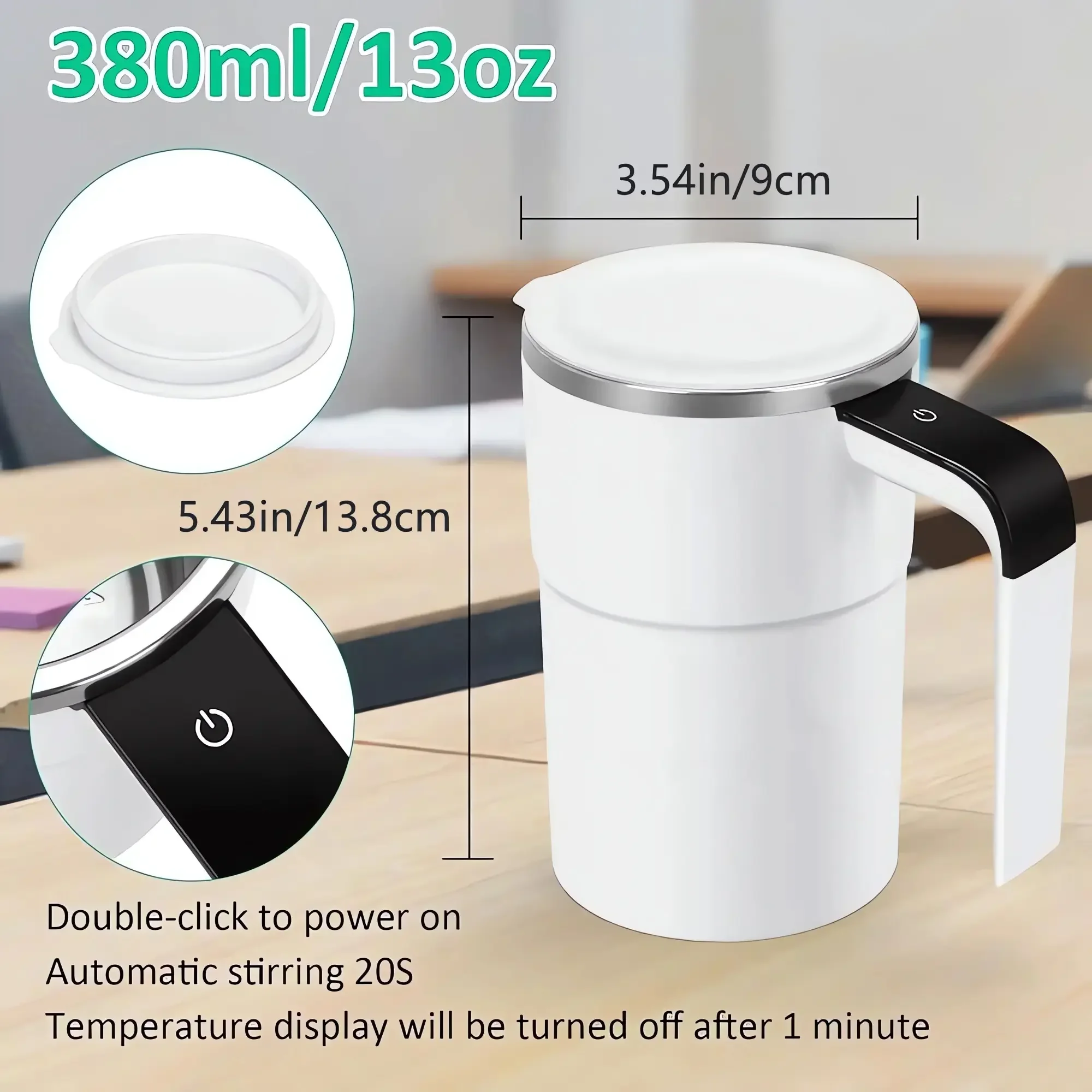 380ML Electric Coffee Self Mixing Mug IP67 Waterproof BPA-free Coffee Stirring Mug Rechargeable Automatic Magnetic Cup For Tea 4