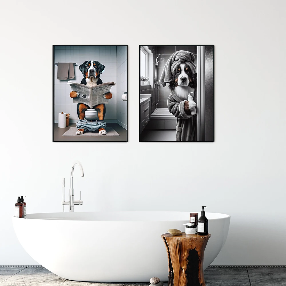 Toilet Posters Prints Art Pictures Bathroom Wall Painting Greater Swiss Mountain Bernese Mountain Dog