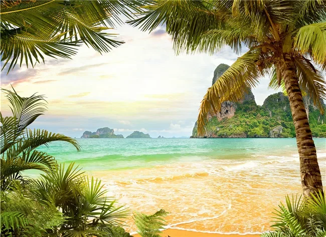 thumbnail image 1 of Cuadros en lienzo con paisajes de playa y vistas al mar, imágenes de árboles de coco, palmeras tropicales, pósteres de arte de pared para decoración del hogar, 1 of 5