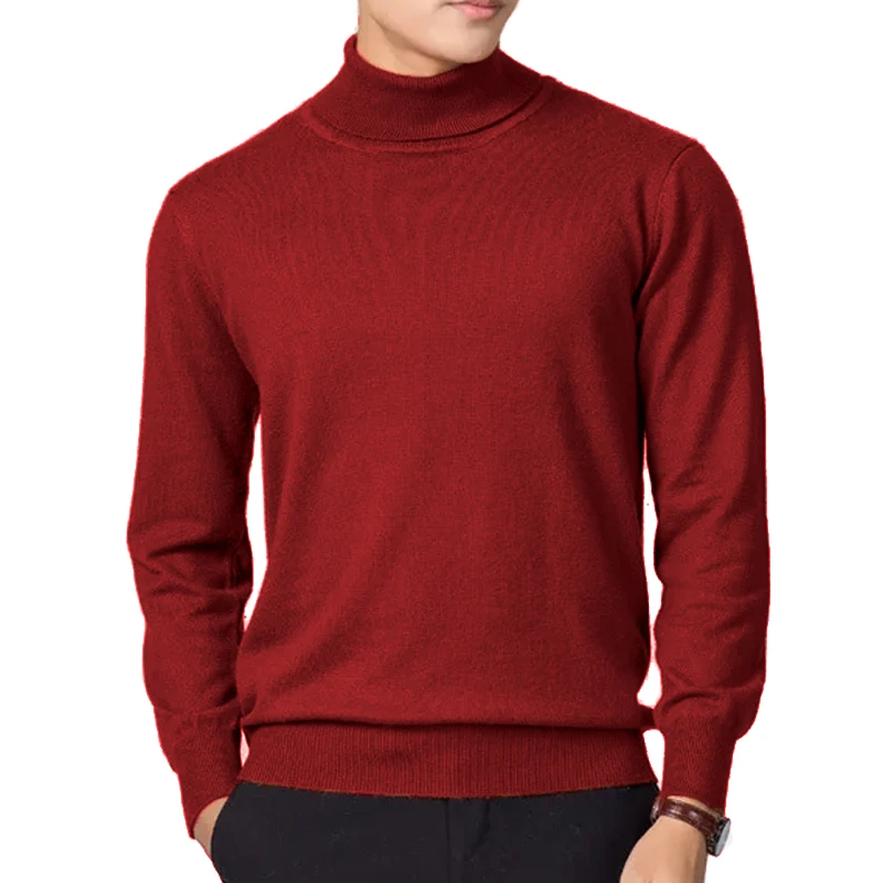 Sweatwear Men's Sweater Solid Color High Neck Pullover Knitted Warm Turtleneck Sweatwear Woolen Mens Winter Outdoor Basic Tops 5