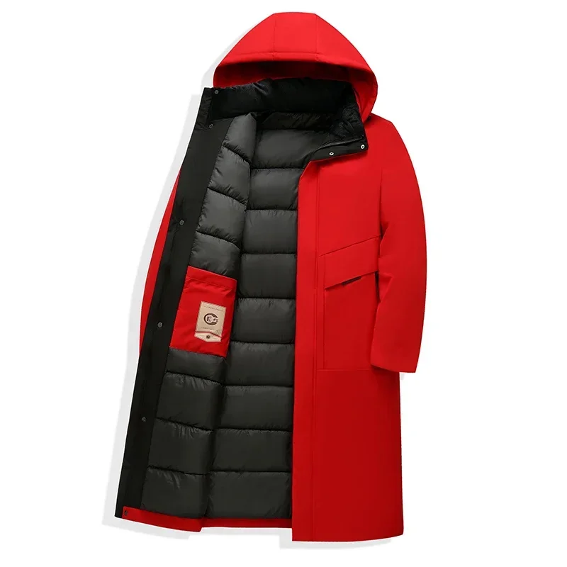 Winter Men Windbreaker Lengthened Thickened Swimmers Pre-competition Warm Long Down Jacket Detachable Cap