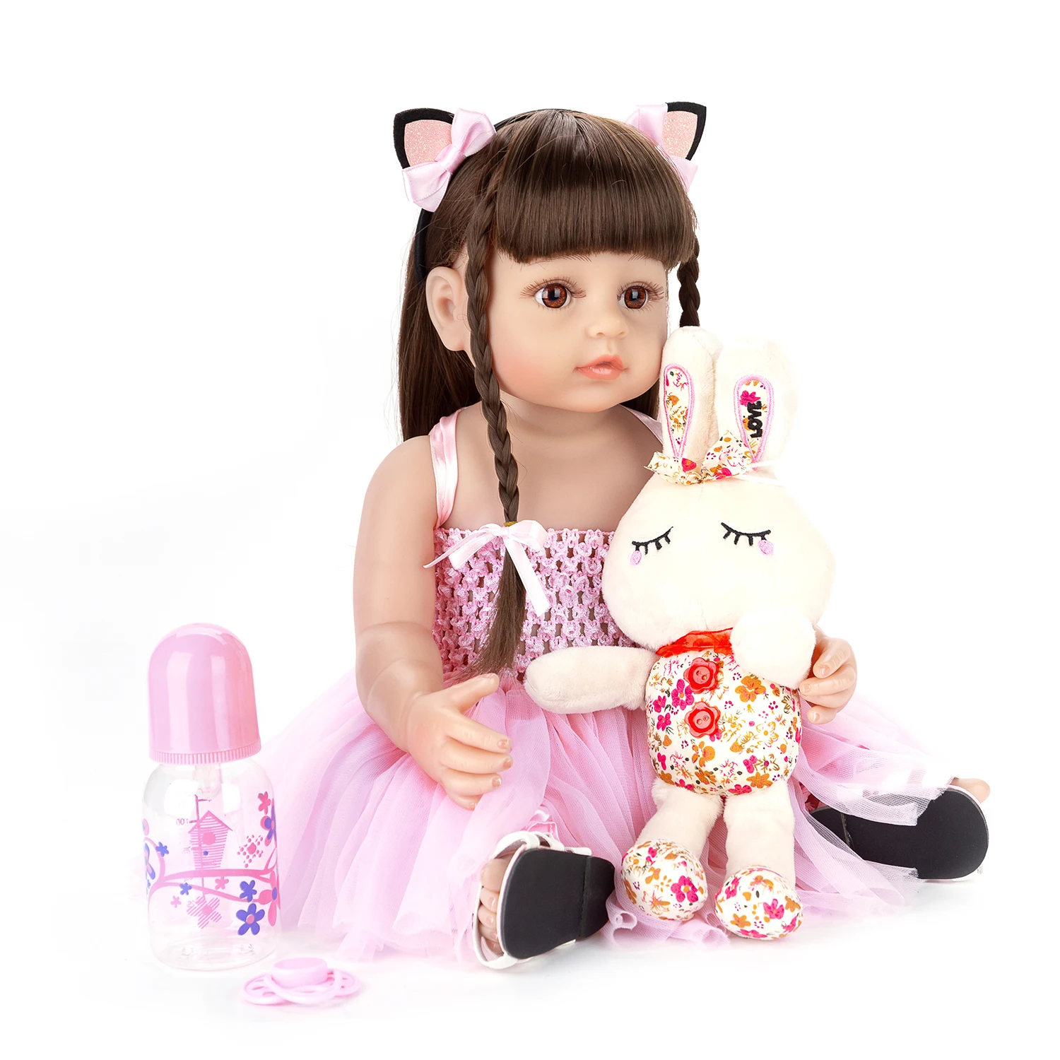 Baby Doll with pacifier and baby bottle Girl Kids Toddler Cute Plush Soft Gift 