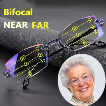 نظارات القراءة التقدمية ذات الجزئين بقطع ماسية للرجال ، نظارات متعددة البؤر ، نظارات خفيفة للغاية بدون إطار ، حجب الضوء الأزرق ، جديدة