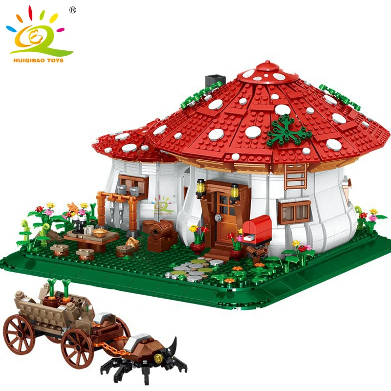

HUIQIBAO 2233PCS Mushroom House Model Micro Building Block Mini Diamond City Friend Brick Set Children Construction Toy Kid Game