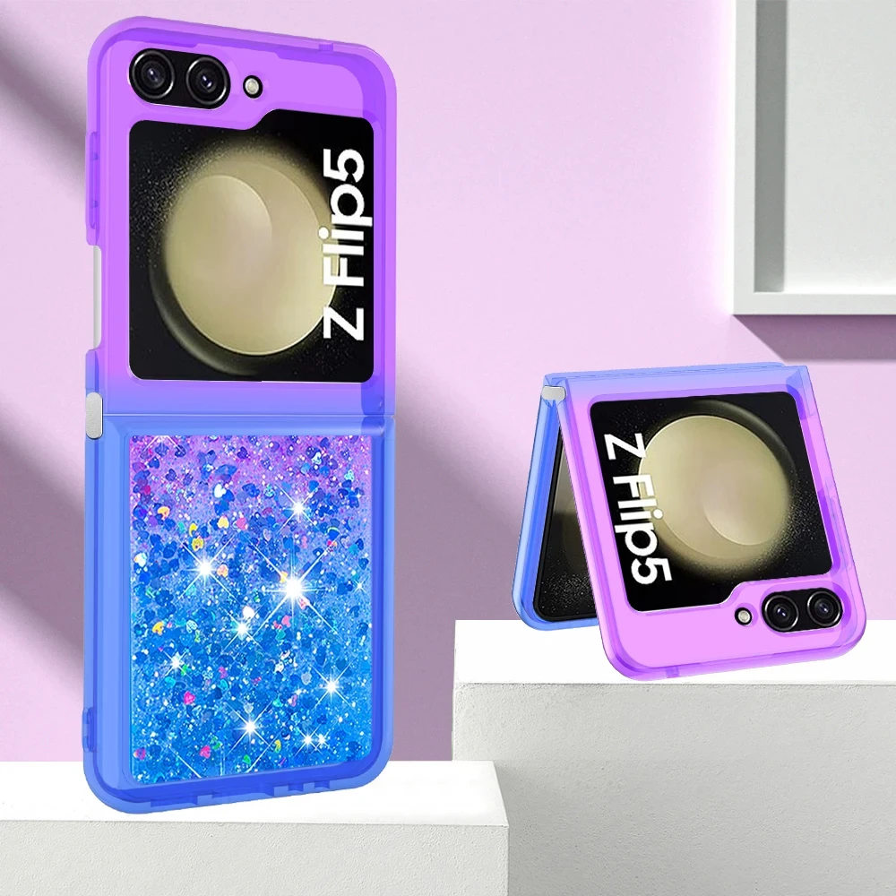 Adatto Per Samsung Galaxy Zflip 5 Flash Phone Case Z Flip 5 4 3 Flip5 Flip4 Sparkling Paillettes Dynamic Liquid Sand Cover