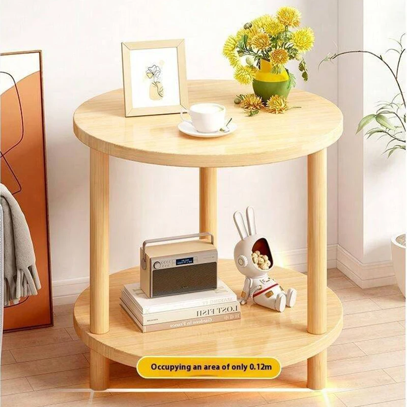 Wooden Modern Round Square Bedside Table Double-Layer Nightstand Home Office Bedroom Living Room Sofa Side Table Coffee Table 6