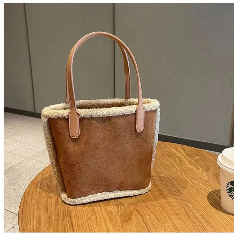 

autumn and winter new style plush bag, large capacity female bag, suede frosted handbag, Lamb Wool tote bag, bucket mother bag