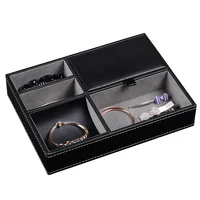 Men's Valet Tray Desktop PU Leather Wood Tray Organizer Jewelry Box Nightstand Organizer For Phone Keys Wallet Glasses Multifun 1