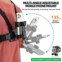 6-in-1 Chest Strap Mount Phone Clip Holder For iPhone Samsung Huawei Smartphones GoPro SJCAM AKASO Insta360 Osmo Action Camera 5