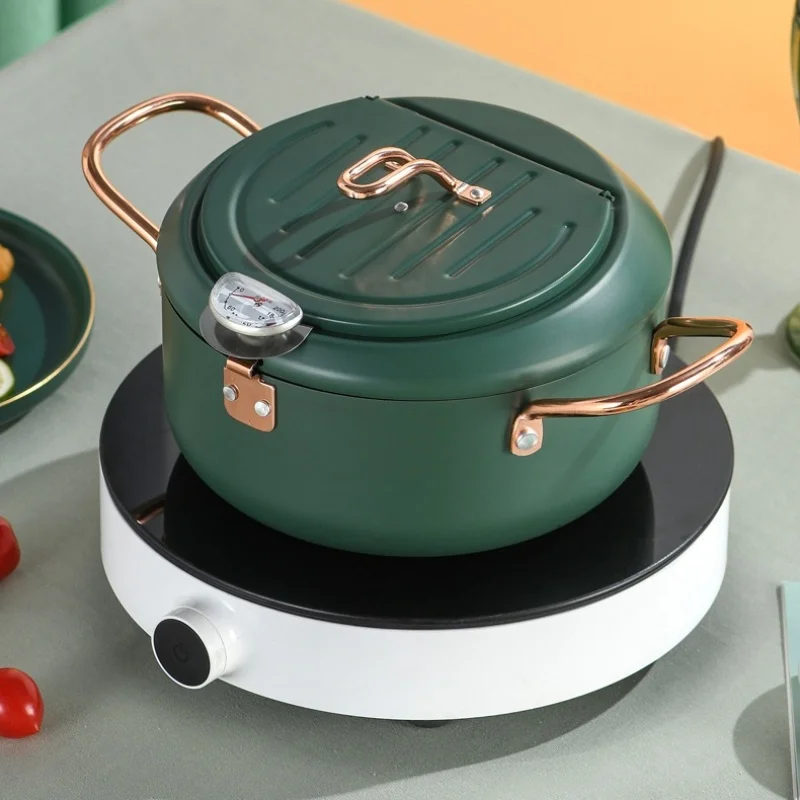 Small Deep Fryer with Thermometer and Drain Rack Non-stick Deep Fryer for French Fries Fish and Chicken