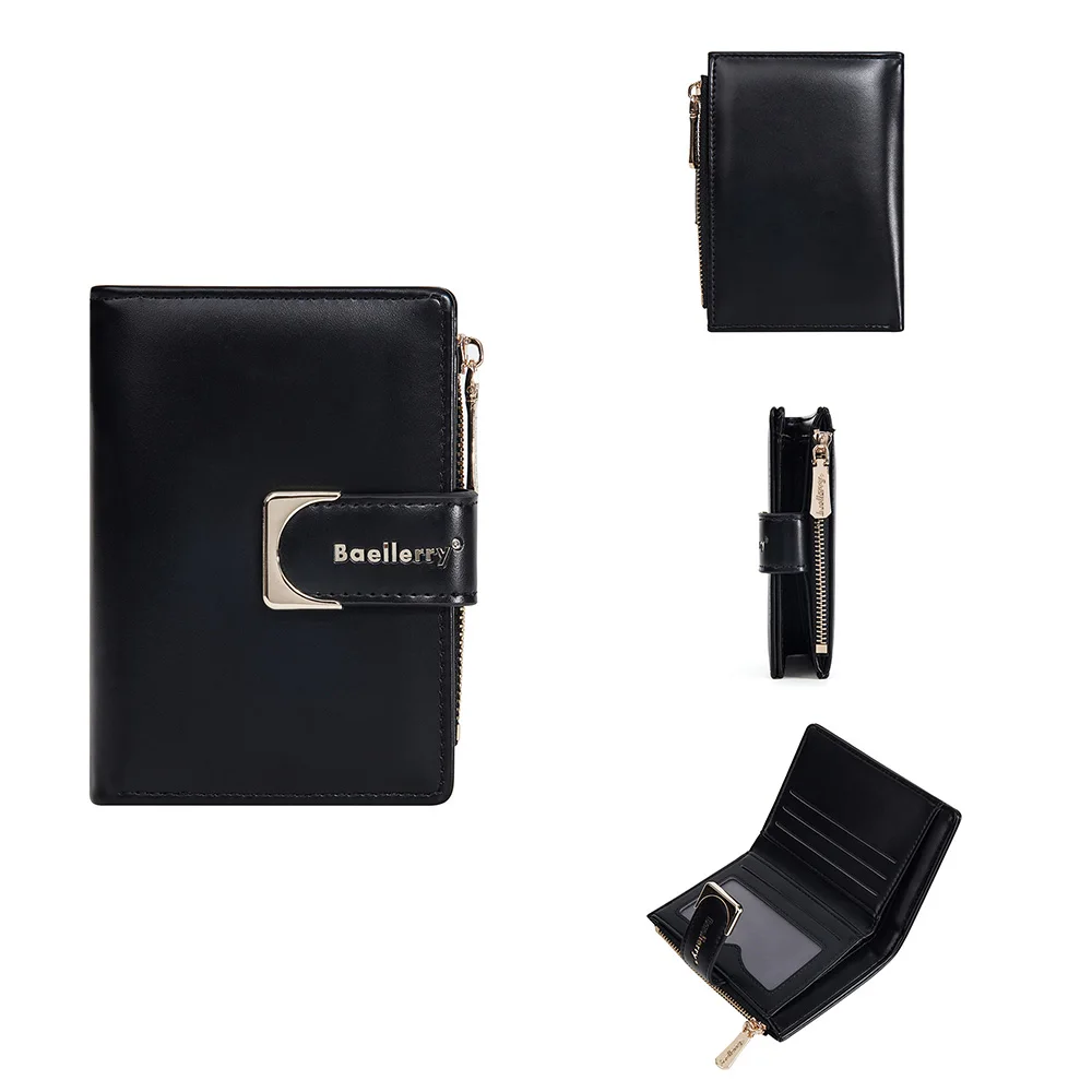 Fashion Solid Color Women Short Wallet Travel Organizer Fold Card Holder Coin Bag Ins Pu Luxury Small Purse For Gift 6