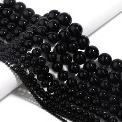 Natural Stone Round Beads - Tiger Eye, Amethyst, Agate, Jade for Jewelry Making & DIY Projects (Black agate)