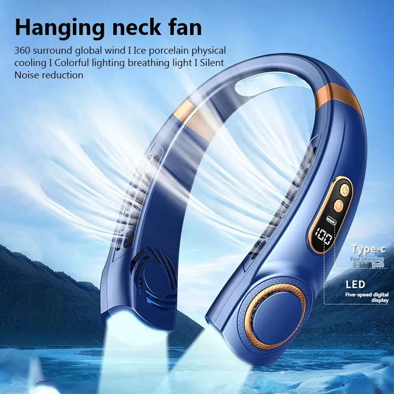 2024 New Outdoors Portable Halterneck Fan USB Handheld Silent Multi-function Bladeless Mini Electric Hanging Neck Fan