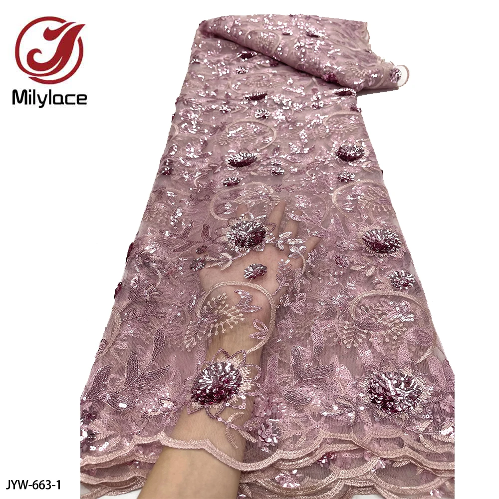 

French Tulle Lace Fabric Embroidery Sequins Fabric African Lace Fabric for Wedding Party Dress Sew JYW-663