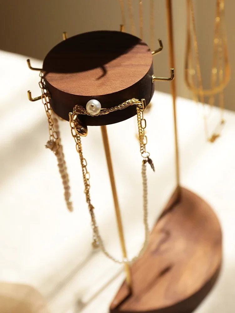 

String Display Jewelry Rack Jewellery Walnut Bracelet Stand Holder Storage Necklace Hooks Brass
