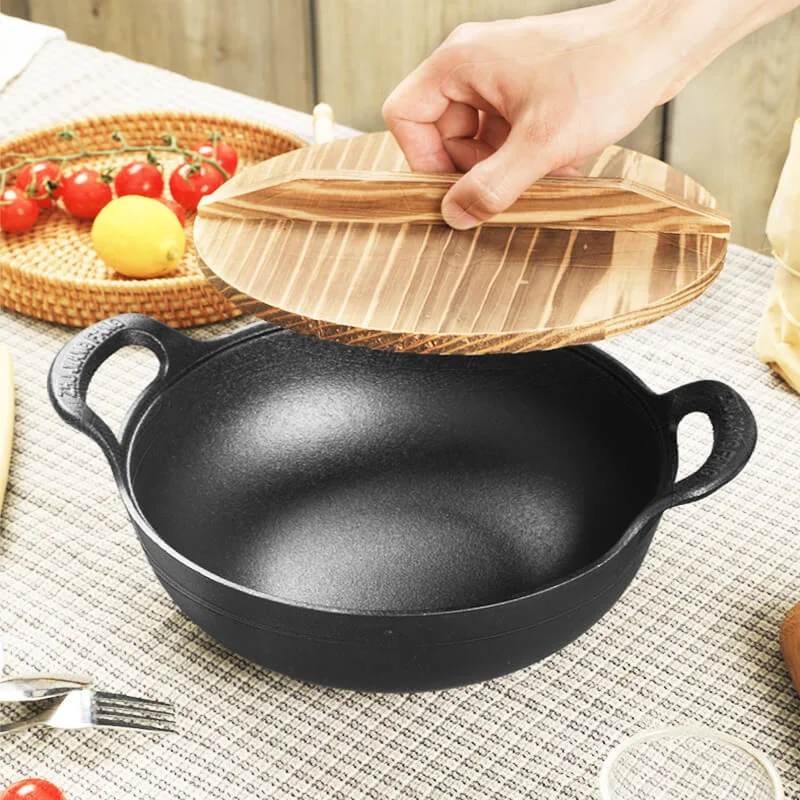 34cm Heavy Iron Wok Traditional Hand-forged Cast Iron Wok Non-stick Pan  Non-coating Gas Cooker Kitchen Cookware - AliExpress