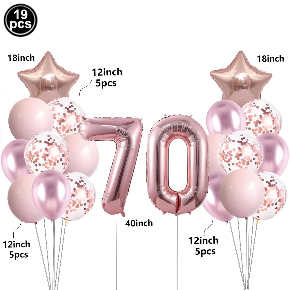 19-teiliges Roségold Geburtstagszahlen-Kombinationsset Folienballons 10.-80. Geburtstag Party-Dekoration für Erwachsene und Kinder – Detail 7