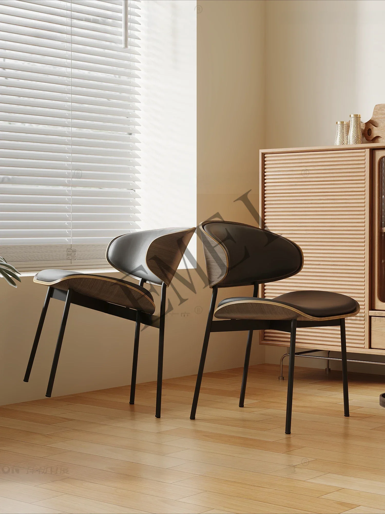 Nordic light luxury dining chair Italian minimalist home retro modern solid wood cafe negotiation chair