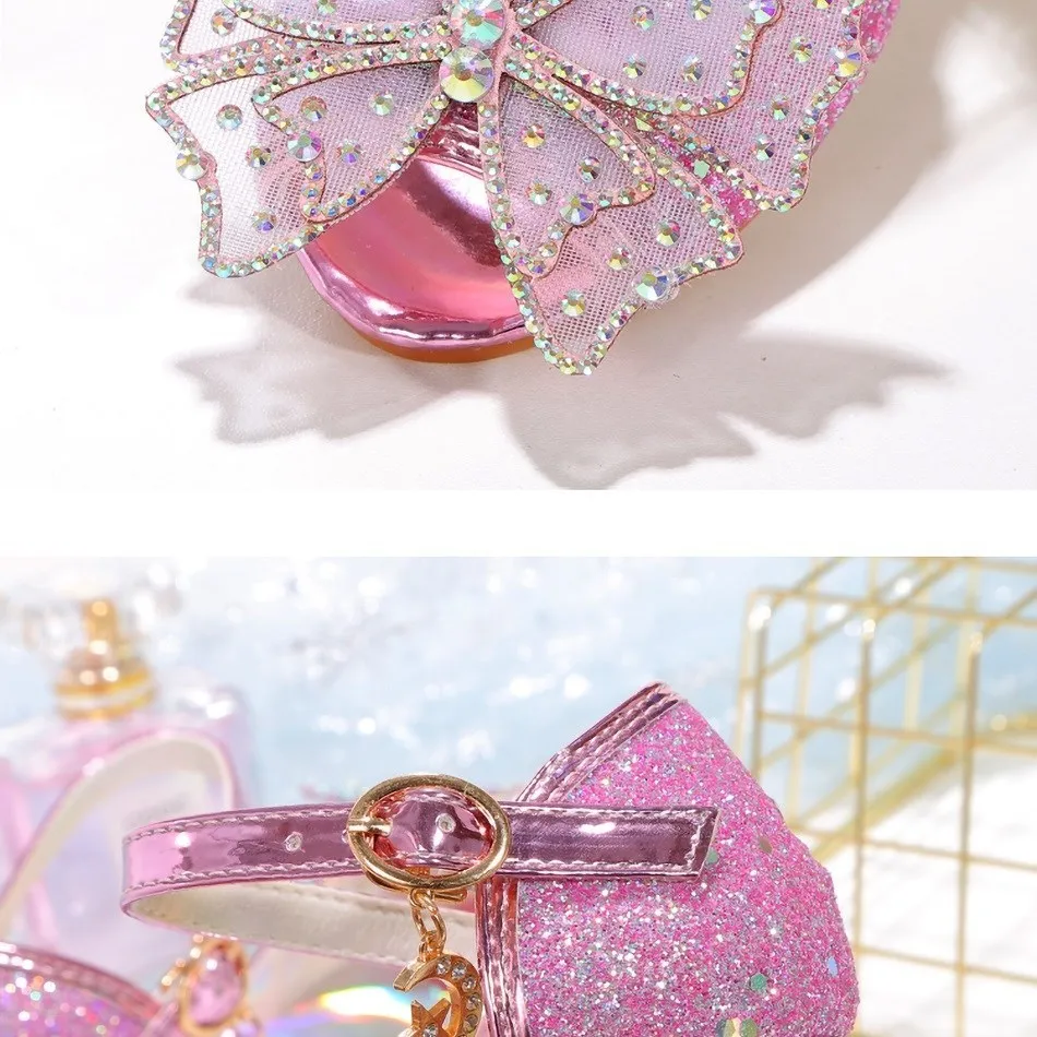 slippers for boy High-heeled Sandals Bling Pinkycolor Shoes Princess Elsa Mermaid Girl Color Shoes Kids Butterfly Shoes Flower Girl Shoes leather girl in boots