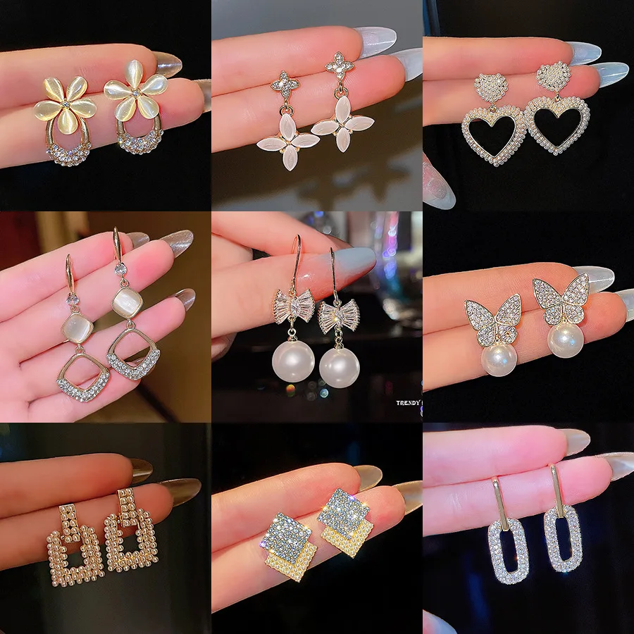 

Fashion Cute Heart Shape Bowknot Zircon Stud Earrings for WomenTrendy Classic Flower Drops Butterfly Pearl Earring Girl Jewelry