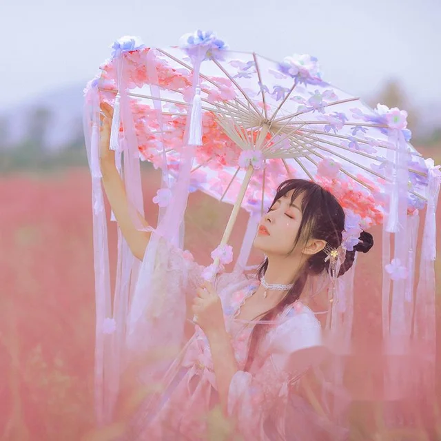 Parasol Lolita Kézzel Készített Lány Sakura Kínai Stílusú Ősi Bojt Szalag Olajozott Papír Esernyő Paraguas Sombluie Femme - Image 4