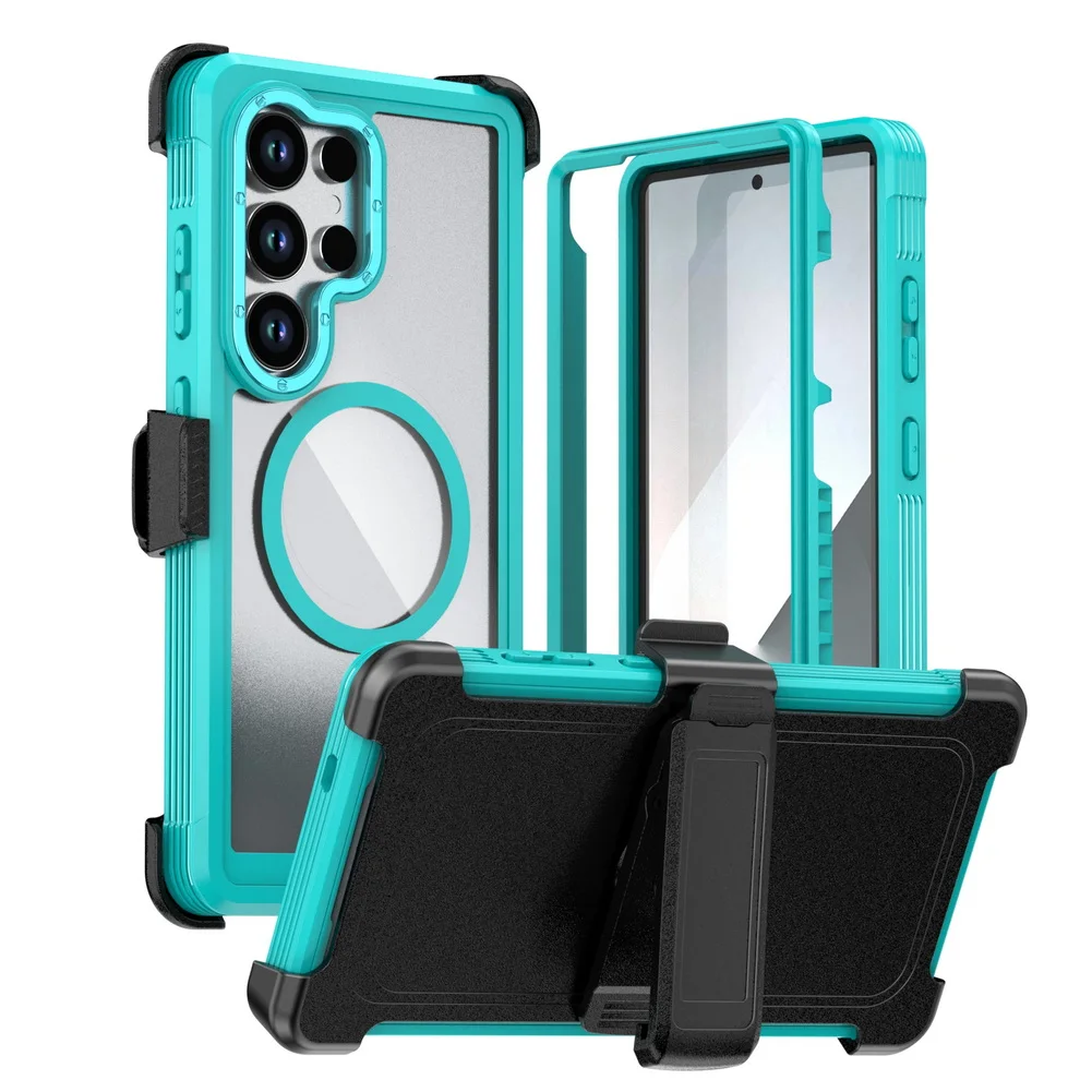 Military Grade Magnetic Case with Built-in Kickstand & Belt Clip Cover (3 in 1)
