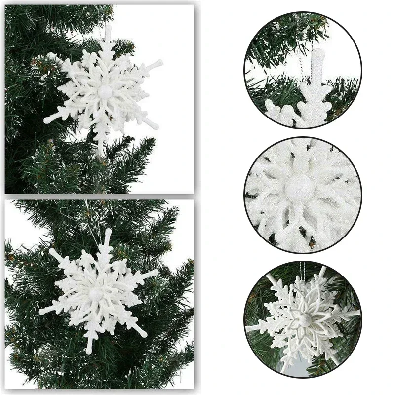Christmas Ice 3D Snowflake Plastic Glitter Hanging Pendant 12cm for Home Party Wedding Tree Decoration